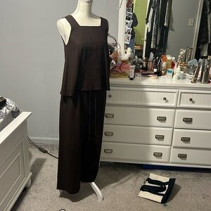 two piece brown cotton summer pants set